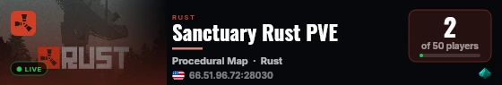 Sanctuary Rust PVE live status badge