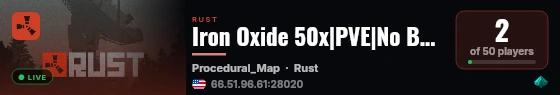 Iron Oxide 50x|PVE|No BPs|Clans|Kits|RaidableBases live status badge