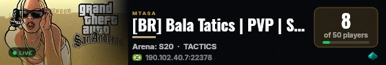 [BR] Bala Tatics | PVP | SPAR | MAKT | TACTICS | BVB | BCI | RP | BMR | NOVA CAPITAL live status badge