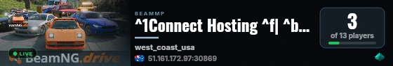 ^1Connect Hosting ^f| ^bRoad Trip ^f| ^7West Coast USA ^f| ^fAU ^f| ^8No Downloads live status badge