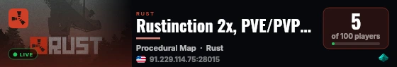 Rustinction 2x, PVE/PVP zones, Roleplay friendly, No Raid, Mont live status badge