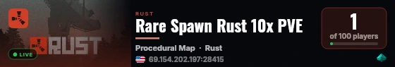 Rare Spawn Rust 10x PVE live status badge