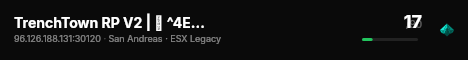 TrenchTown RP V2 | 💗 ^4E-Girl & Streamer Friendly 💗 | 😈 ^0#1 Semi-Serious Roleplay | 🔫 ^4#1 Hitreg | 💼 ^0Hiring Police, EMS & Staff | 📢 ^4Gang Turfs / Best Shootouts | ^0.gg/TTWL live status badge