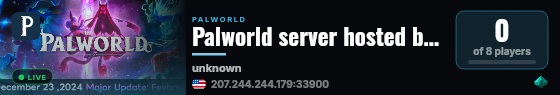 Palworld server hosted by G-Portal live status badge