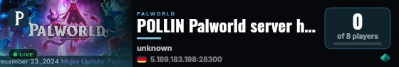 POLLIN Palworld server hosted by G-Portal live status badge