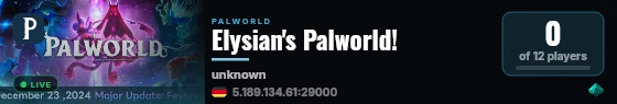 Elysian's Palworld! live status badge