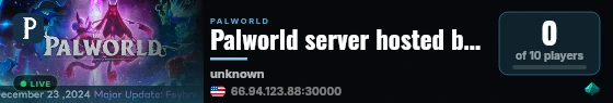 Palworld server hosted by G-Portal live status badge
