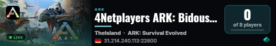 4Netplayers ARK: Bidouss Survival Evolved Server - (v361.7) live status badge