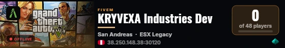 KRYVEXA Industries Dev live status badge