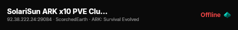 SolariSun ARK x10 PVE Cluster RU - (v358.24) live status badge