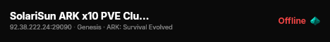 SolariSun ARK x10 PVE Cluster RU - (v358.24) live status badge