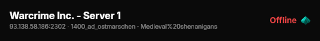 Warcrime Inc. - Server 1 live status badge