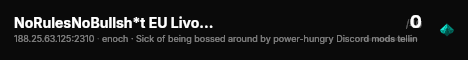 NoRulesNoBullsh*t EU Livonia Vanilla+ 1PP discord.gg/nTnyWpt4cq live status badge