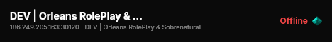DEV | Orleans RolePlay & Sobrenatural^6|^1SEASON 2💕^6|^1ABERTURA HOJE^6|^2💸VIP FREE^6|^5FACÇÕES ABERTAS^6|🌈LGBTQI+^6|^5POLICIA ATIVA👮^6|^2+200FPS live status badge