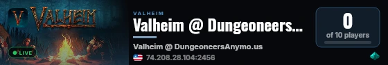 Valheim @ DungeoneersAnymo.us live status badge