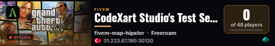 CodeXart Studio's Test Server live status badge