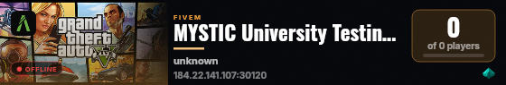 MYSTIC University Testing Server live status badge