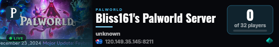 Bliss161's Palworld Server live status badge