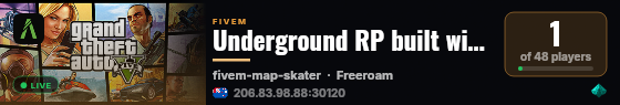 Underground RP built with QBCore Framework by JericoFx & Kakarot & Hamy! live status badge