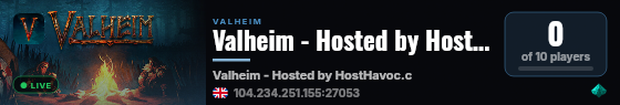 Valheim - Hosted by HostHavoc.com live status badge