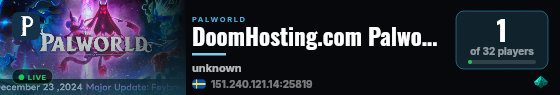 DoomHosting.com Palworld server live status badge