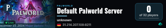 Default Palworld Server live status badge