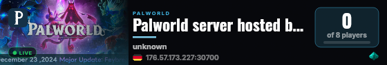 Palworld server hosted by G-Portal live status badge