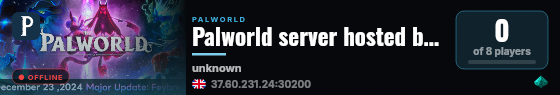 Palworld server hosted by G-Portal live status badge