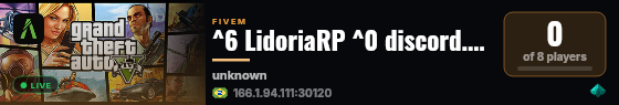 ^6 LidoriaRP ^0 discord.gg/lidoriarp | AİLE ÇETE ALIMLARI AKTİF live status badge