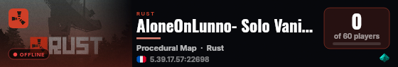 AloneOnLunno- Solo Vanilla Rust live status badge