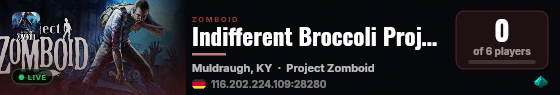 Indifferent Broccoli Project Zomboid Server live status badge