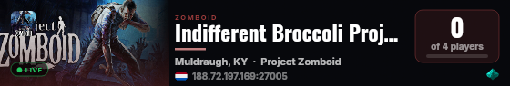 Indifferent Broccoli Project Zomboid Server live status badge
