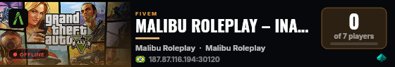 MALIBU ROLEPLAY – INAUGUROU AGORA live status badge