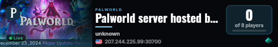 Palworld server hosted by G-Portal live status badge