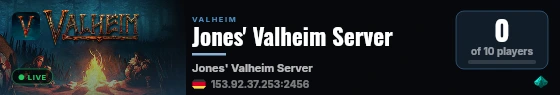 Jones' Valheim Server live status badge