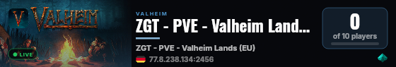 ZGT - PVE - Valheim Lands (EU) live status badge