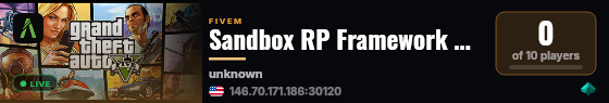 Sandbox RP Framework 2.0 live status badge