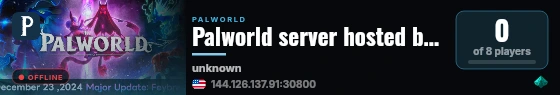 Palworld server hosted by G-Portal live status badge