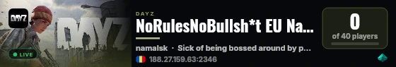 NoRulesNoBullsh*t EU Namalsk Vanilla+ 1PP discord:nTnyWpt4cq live status badge