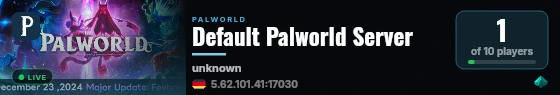 Default Palworld Server live status badge