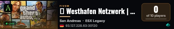 🗺️ Westhafen Netzwerk | ✦ German Roleplay ✦ | 🎙️ Ingame Voice live status badge