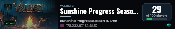 Sunshine Progress Season 10 DEEP NORTH discord.gg/VSPYkATZJ7 live status badge