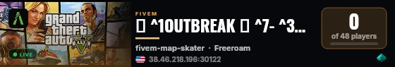 🧟 ^1OUTBREAK 🧟 ^7- ^3Roleplay ^7| ^1Zombies ^7| ^2Loot ^7| ^3Airdrops live status badge