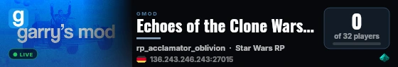 Echoes of the Clone Wars | Hauptserver | Galactic Unity | Playt live status badge