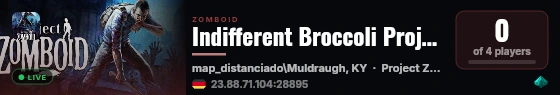 Indifferent Broccoli Project Zomboid Server live status badge