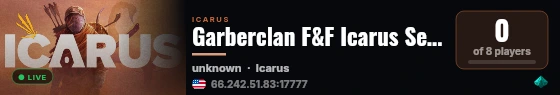 Garberclan F&F Icarus Server live status badge