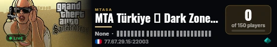 MTA Türkiye ❉ Dark Zone Gaming Freeroam ❉ [Araba/Drift/Klan/Turf/Tag/Drop/Ankara/Map/Aze] live status badge