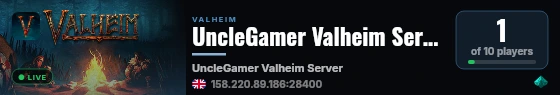UncleGamer Valheim Server live status badge