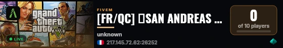 [FR/QC] 🌴SAN ANDREAS LIFE RÉALISTE RP🌴 - FA live status badge