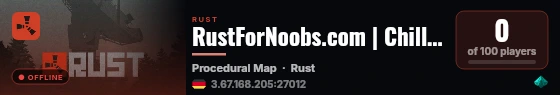 RustForNoobs.com | Chill Builder's Paradise | Just Wiped live status badge